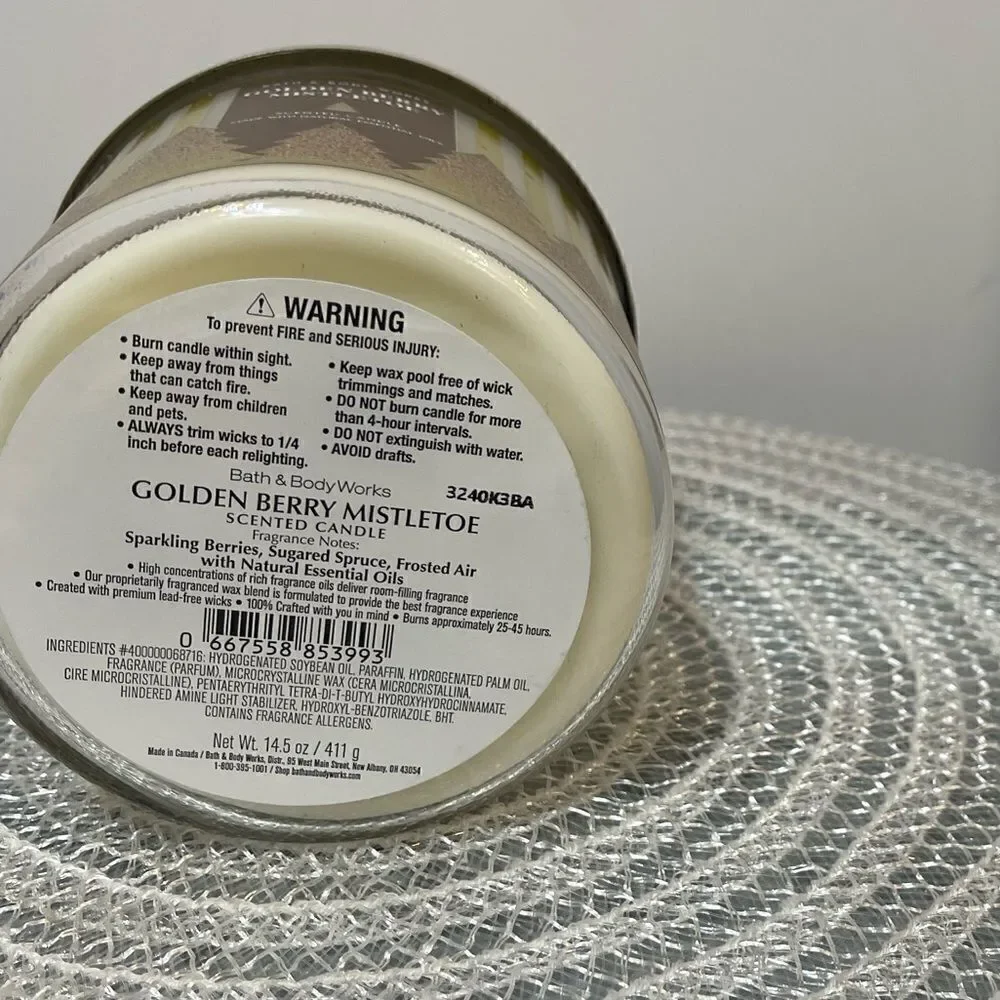BBW Golden Berry Mistletoe 3 Wick Candle NWT